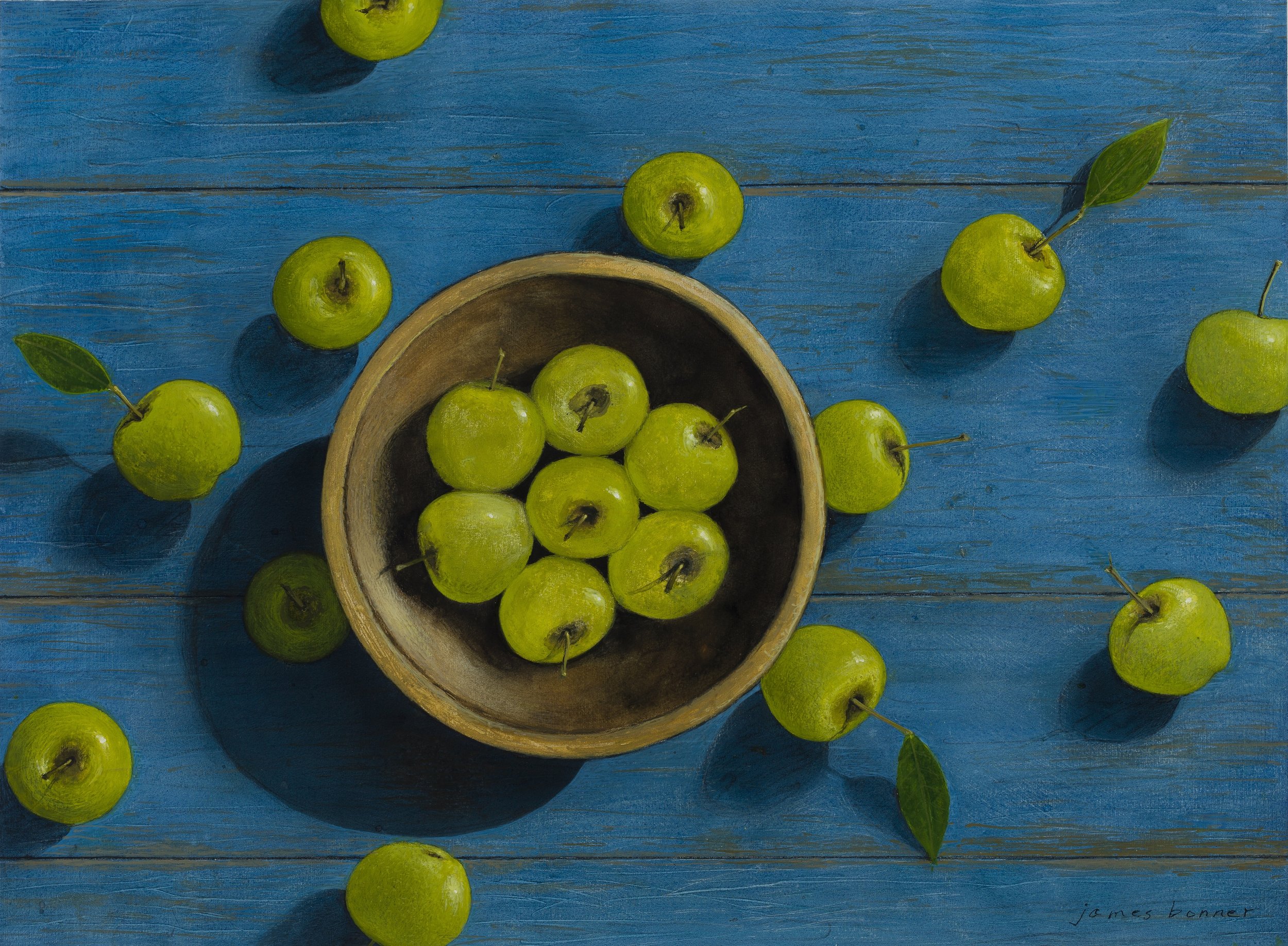Shaker Bowl with Geen Apples, 2025 (watercolor and gouache on paper) SOLD