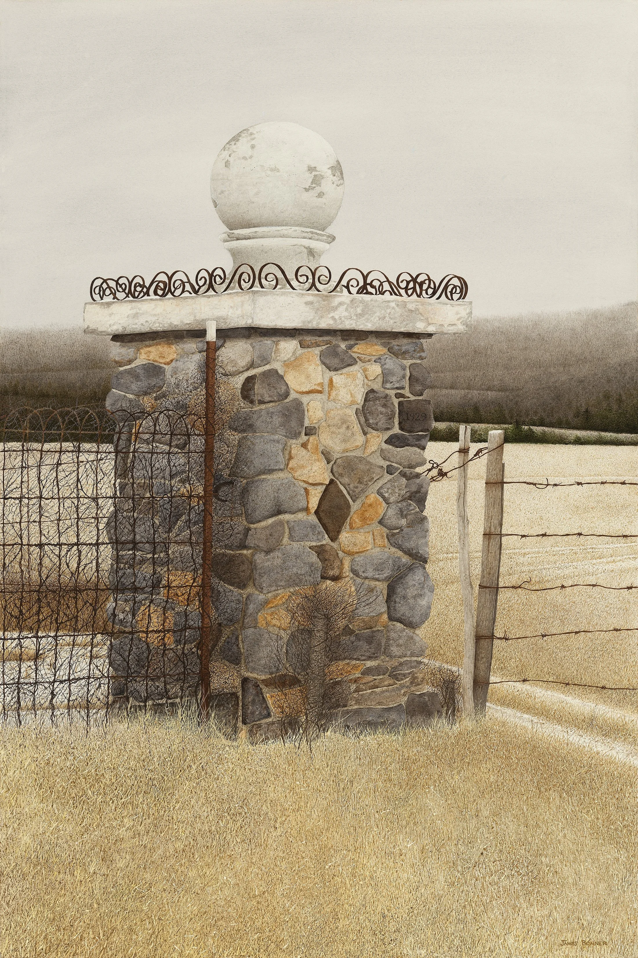 Iron and Stone Post (watercolor, gouache and acrylic on rag board) SOLD