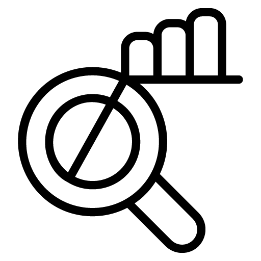 Magnifying glass and a chart icon.