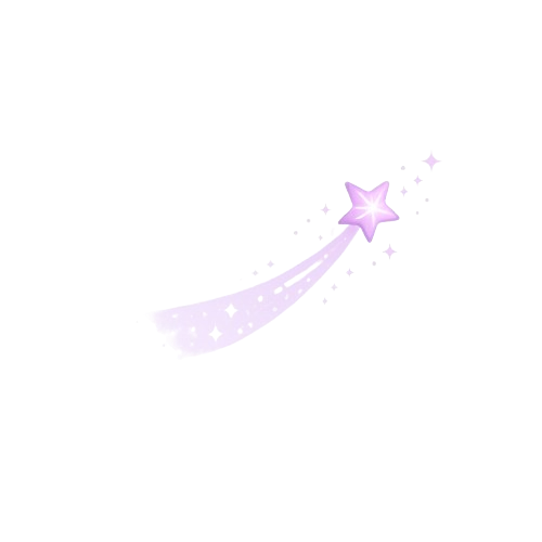 A purple shooting star with a trail surrounded by smaller stars and sparkles.