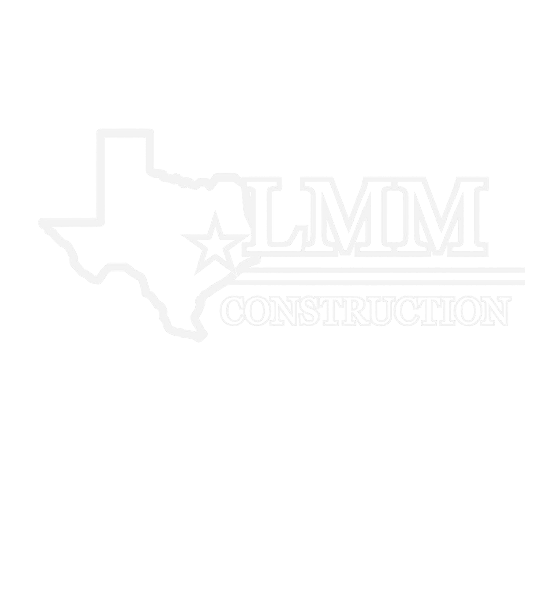Outline of Texas with a star and logo text reading 'LMM Construction' on a black background.