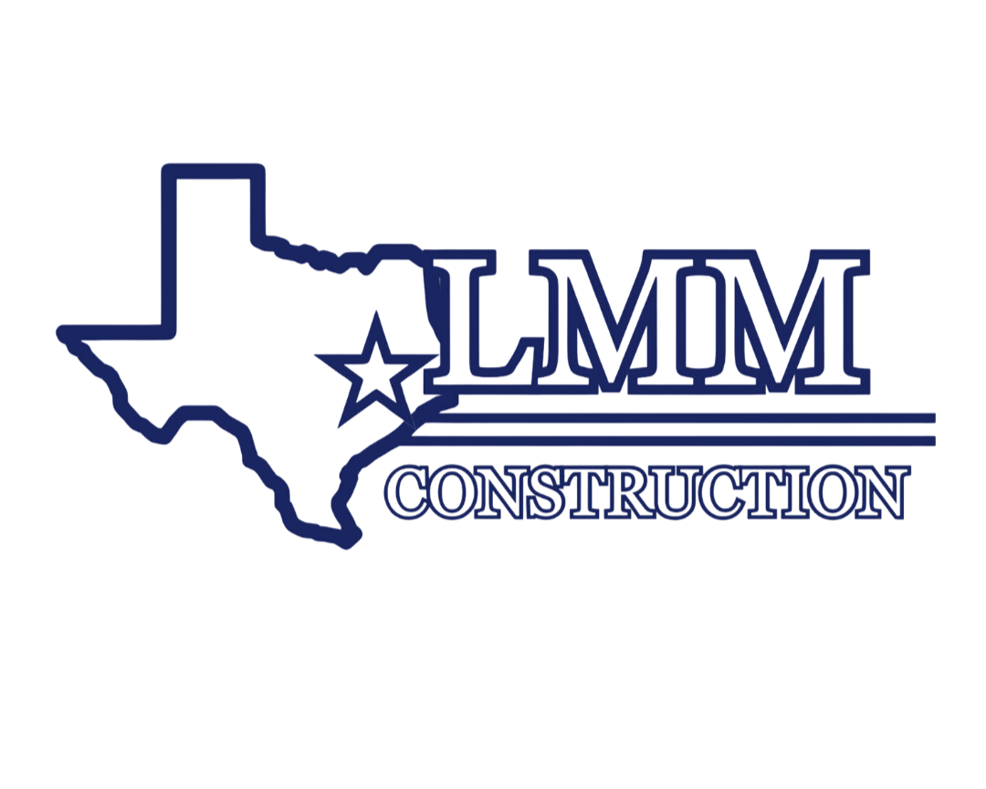 Logo for LMM Construction featuring an outline of Texas, a star, and the company name in blue.