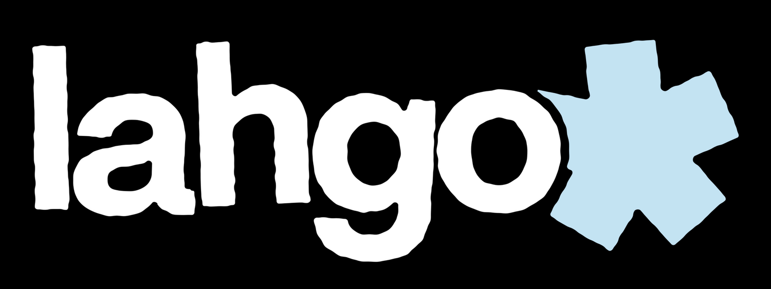 Logo of the company or organization 'lahgo' in stylized white text with a light blue star next to it on a black background.