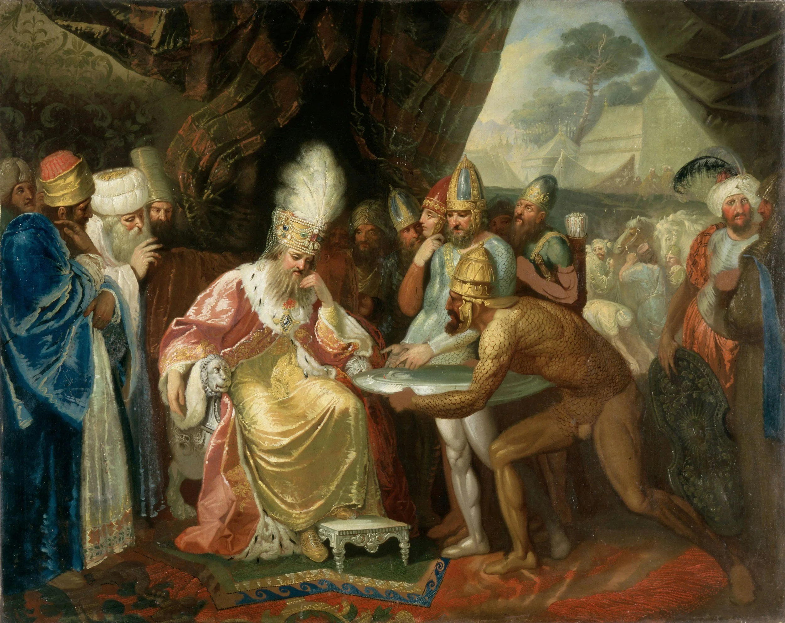 Historyczna scena przedstawiająca Króla oraz jego Asy.