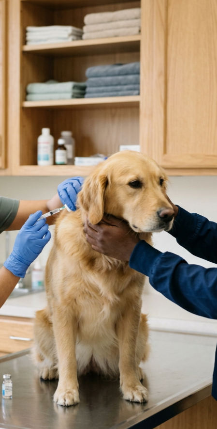 The simple administration of immunotherapy to a dog, as straightforward as an annual booster vaccine.
