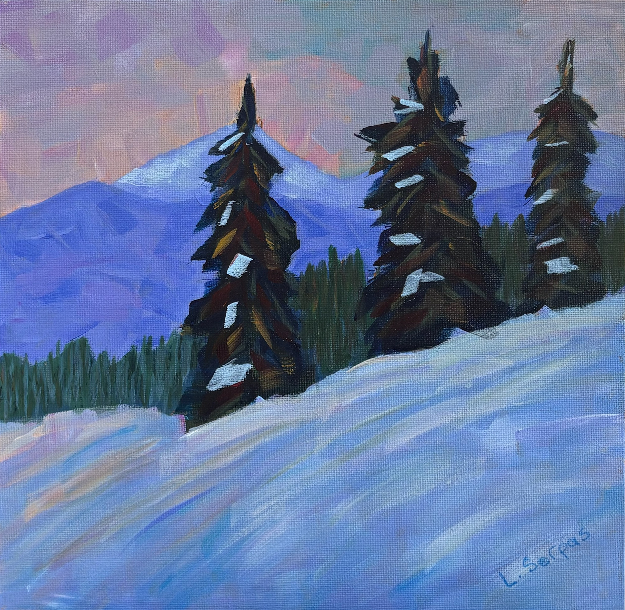 Winter Downhill		12" x 12"	Acrylic on canvas