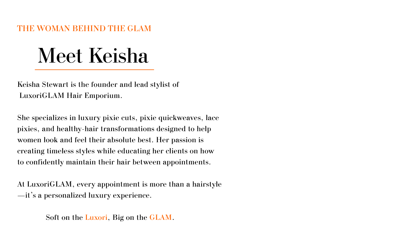 Meet Keisha, founder and lead stylist of LuxoriGLAM Hair Emporium, a Toronto luxury pixie hair specialist.