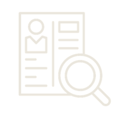 Illustration of a document with a profile icon, lines of text, and a magnifying glass.
