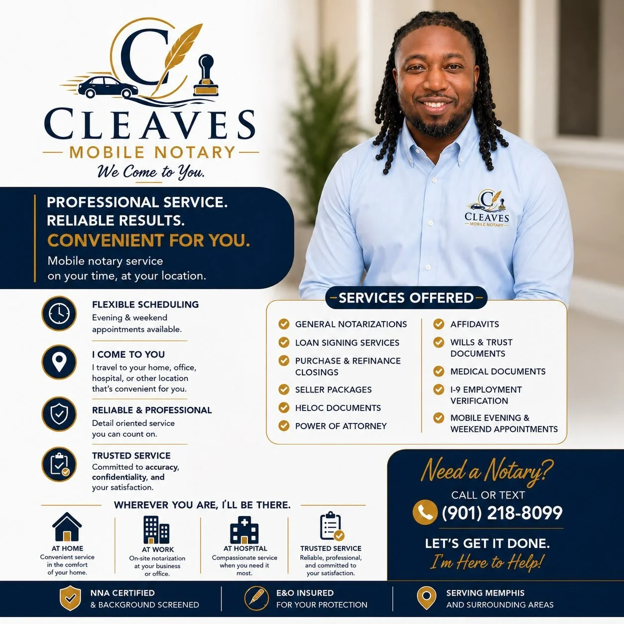 I&rsquo;m excited to officially introduce Cleaves Mobile Notary!

After months of preparation, training, and getting everything in place, I&rsquo;m proud to officially offer professional mobile notary services throughout Memphis and the surrounding a