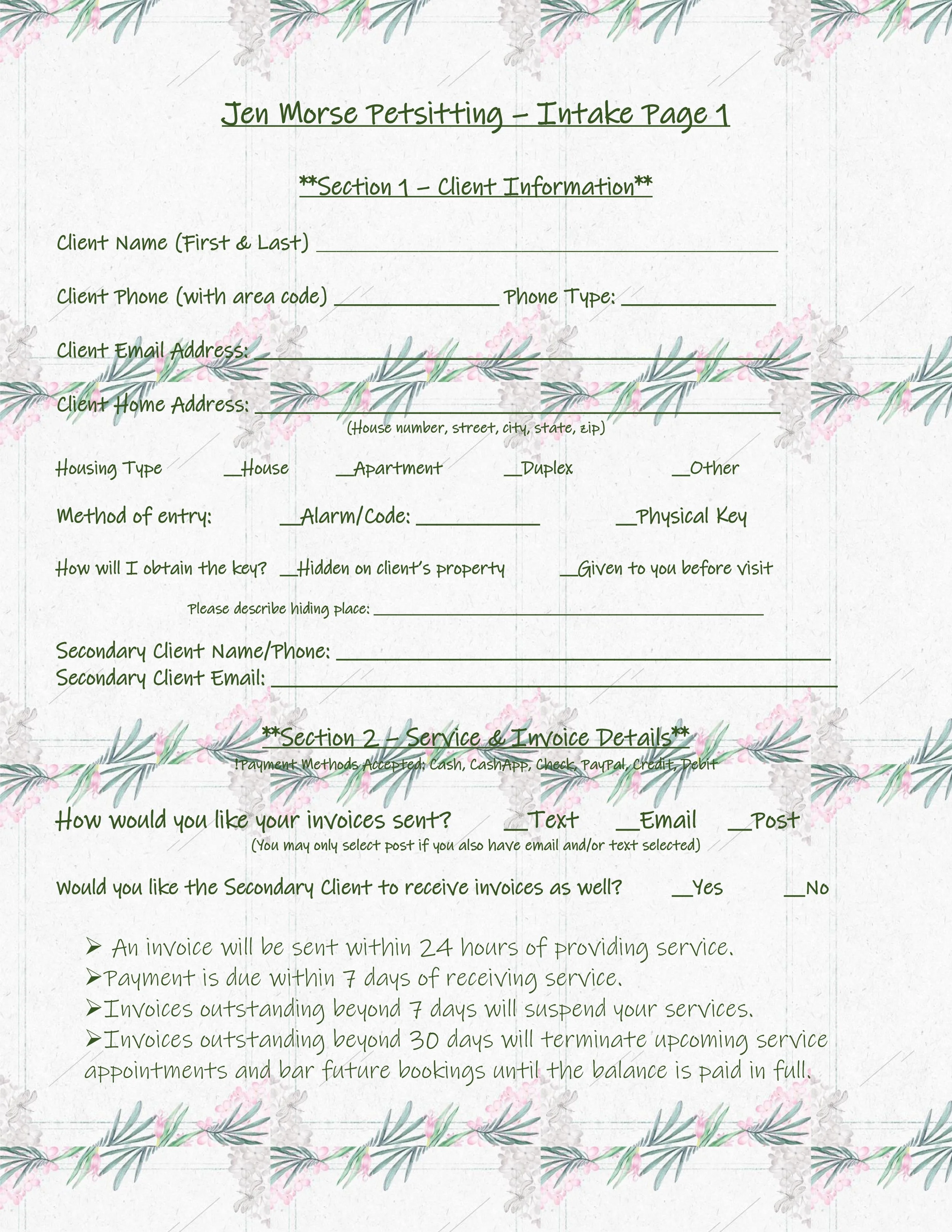 Intake Form Page 1
