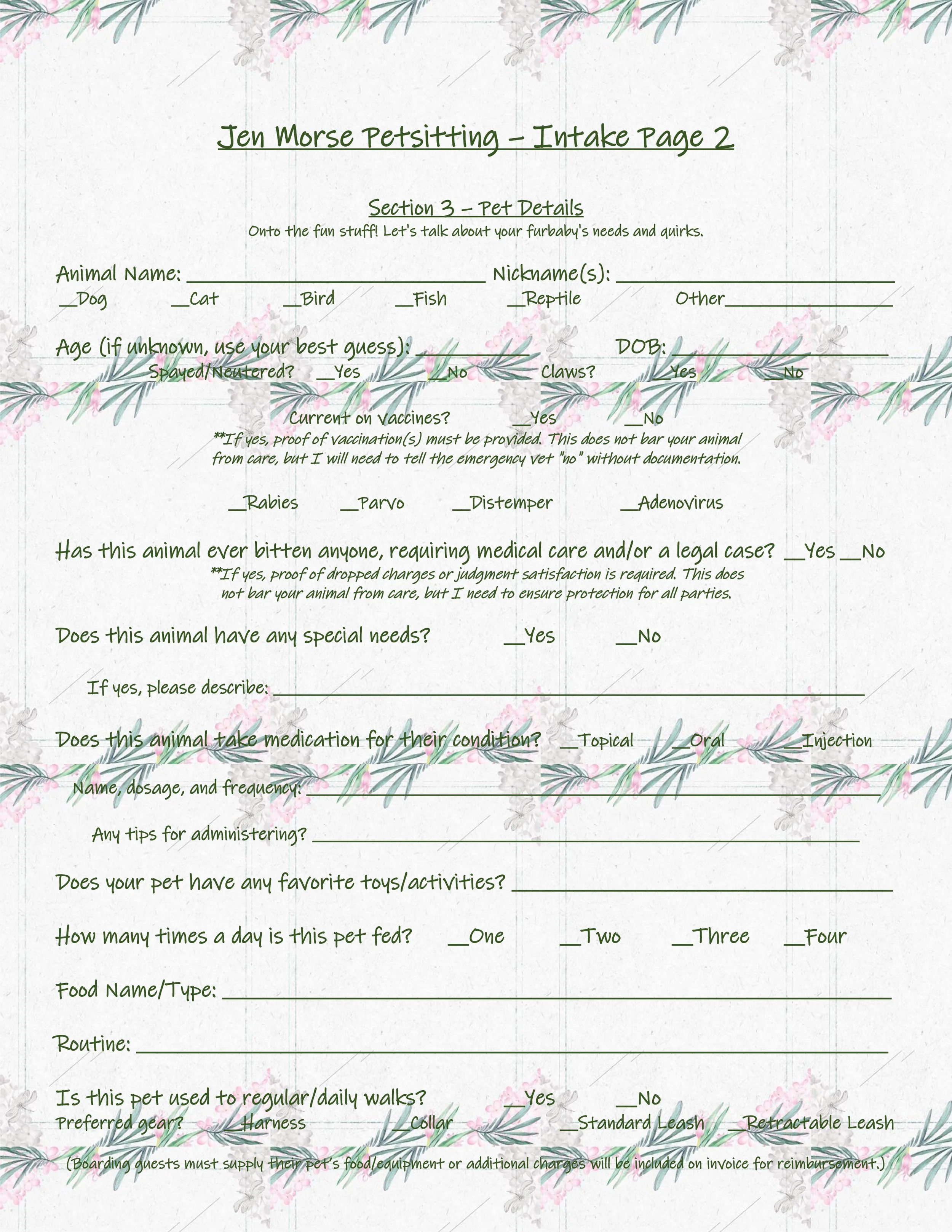 Intake Form Page 2