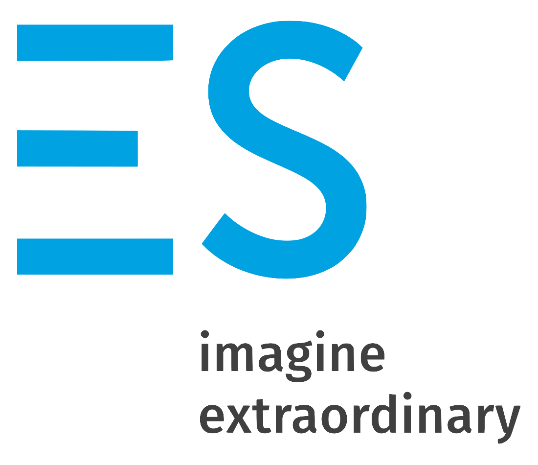 Large blue letter 'E' and an uppercase 'S' logo with the words 'imagine extraordinary' underneath.