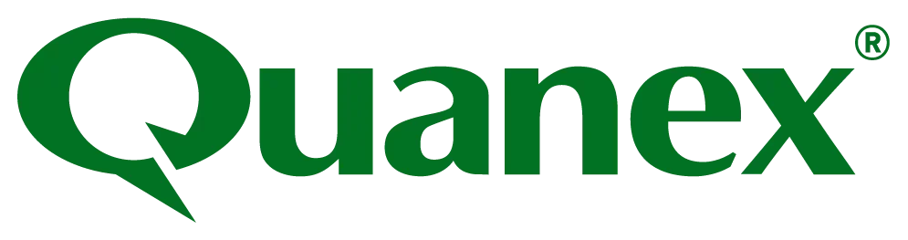 The Quandex logo in green text with a speech bubble design incorporated into the letter Q.