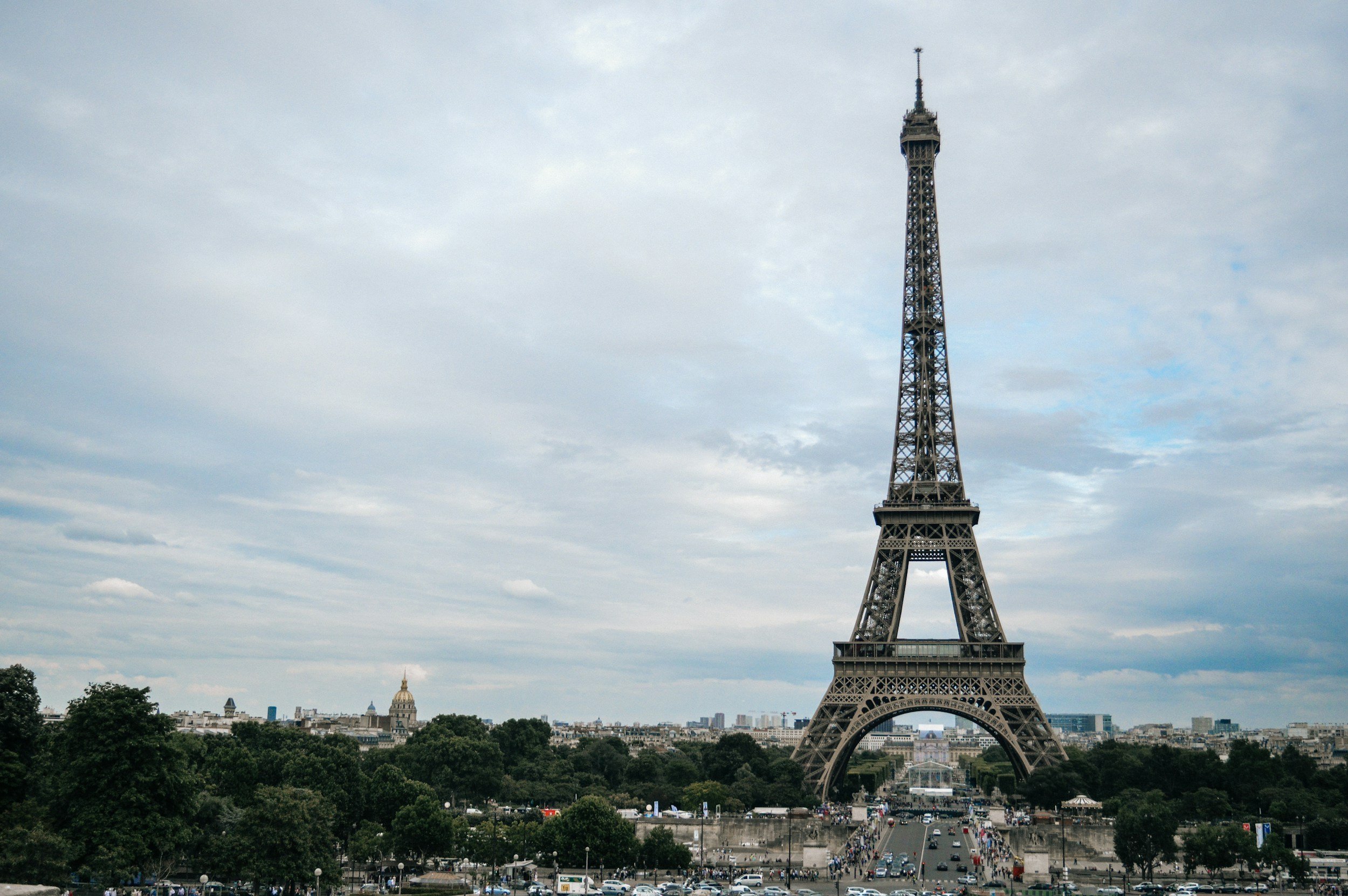 Eiffel Tower and Paris skyline, representing international travel experiences.