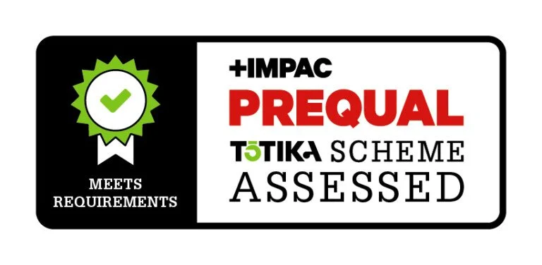 Certification badge with a green checkmark and ribbon on the left, and the text '+IMPAC PREQUAL TOTIKA SCHEME ASSESSED' on the right, indicating compliance or assessment status.
