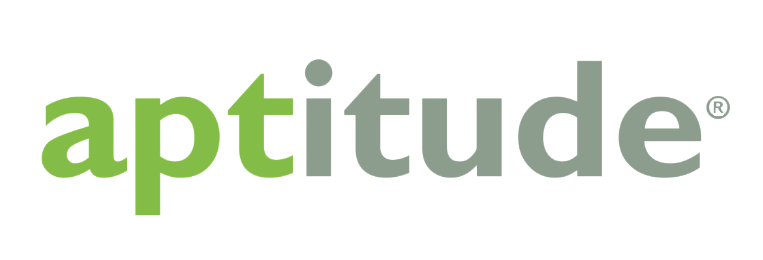 The word 'aptitude' logo with 'apt' in green and the rest in gray.