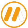 Yellow stylized letter M with a black outline