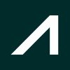 Abstract dark green background with a white stylized letter 'A'