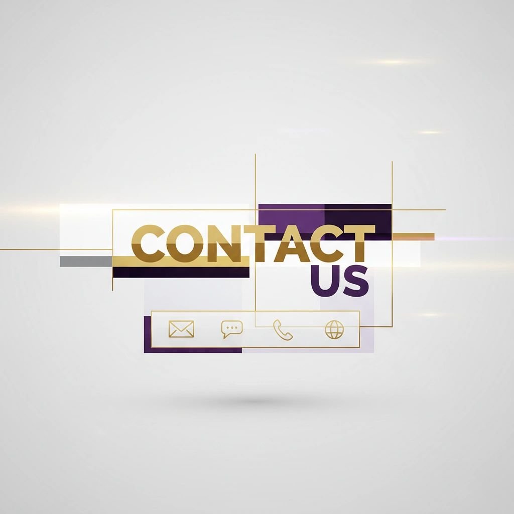 Contact us graphic with icons for email, chat, phone, and website on a light background.