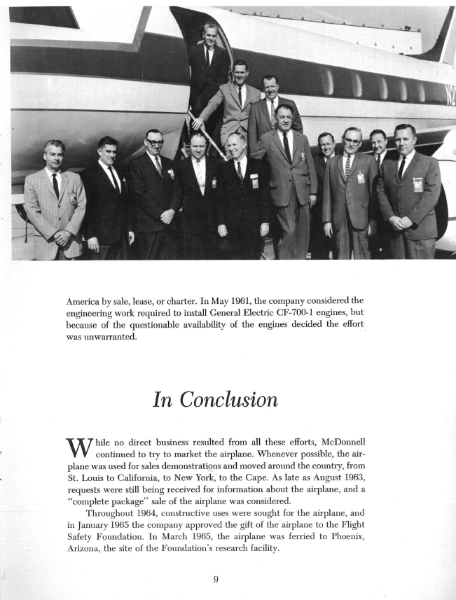 Excerpt from the final McDonnell Aircraft Corporation about the McDonnell 220 project; a farewell to the aircraft from the people who built it.