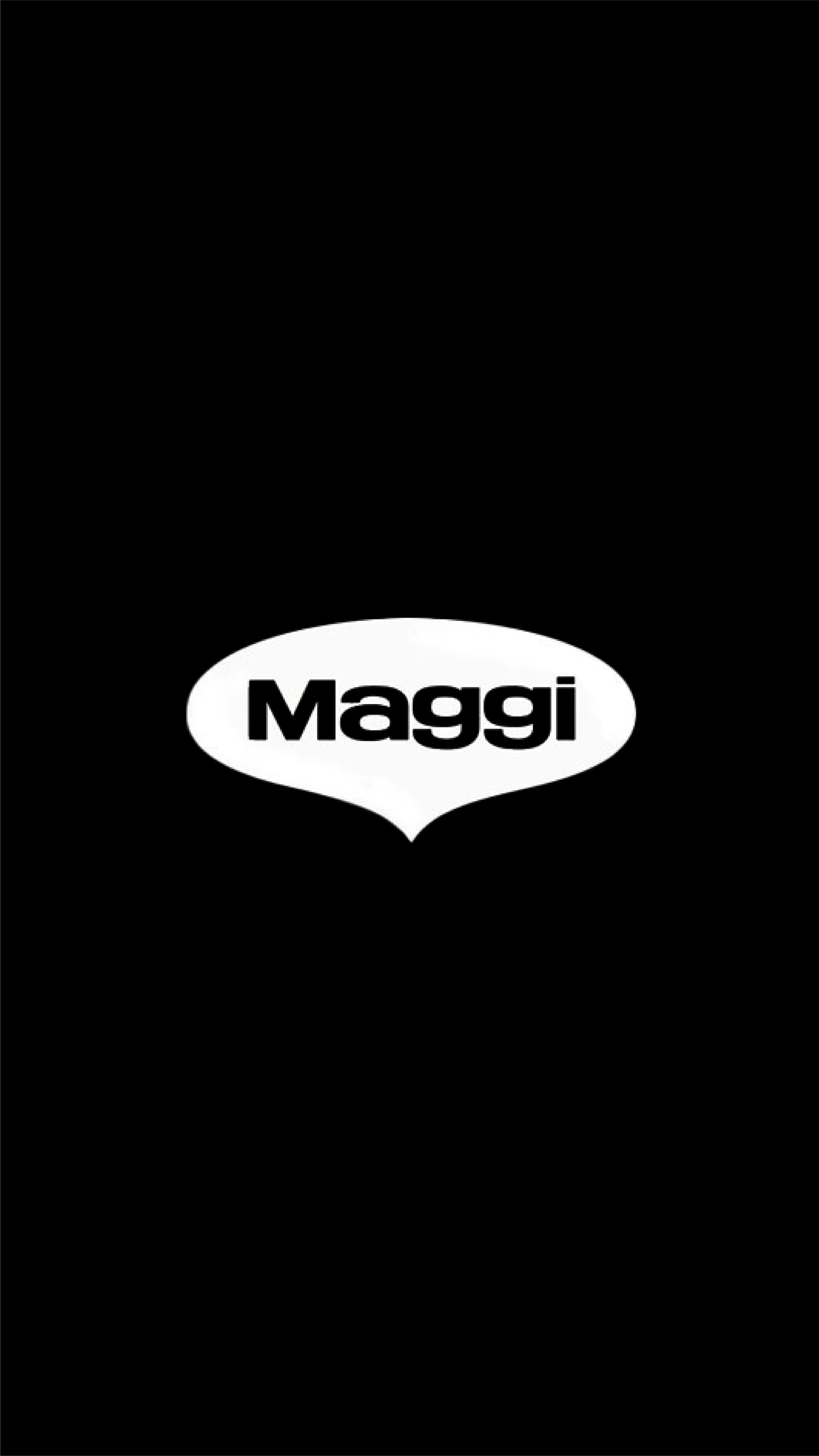 Fondo negro con el logotipo de Maggi en el centro, en letras negras dentro de una burbuja blanca.
