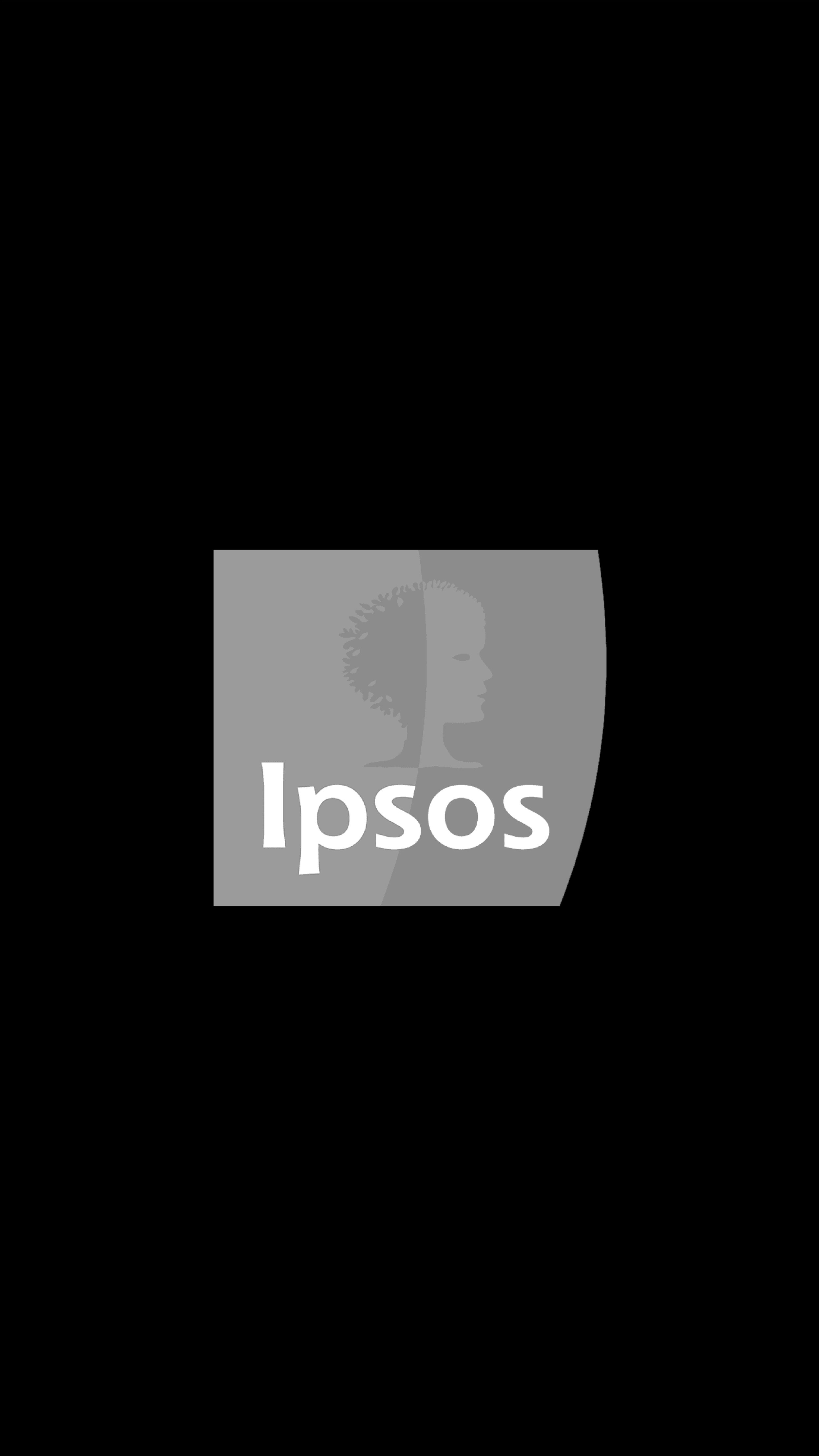 Logo en escala de gris de la marca de productos para el cuidado de la piel 'Ipsos', con la silueta de un perfil humano y el nombre en letras blancas.