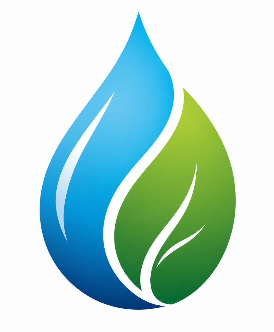 A logo with a blue and green droplet design, featuring stylized leaf and water elements.