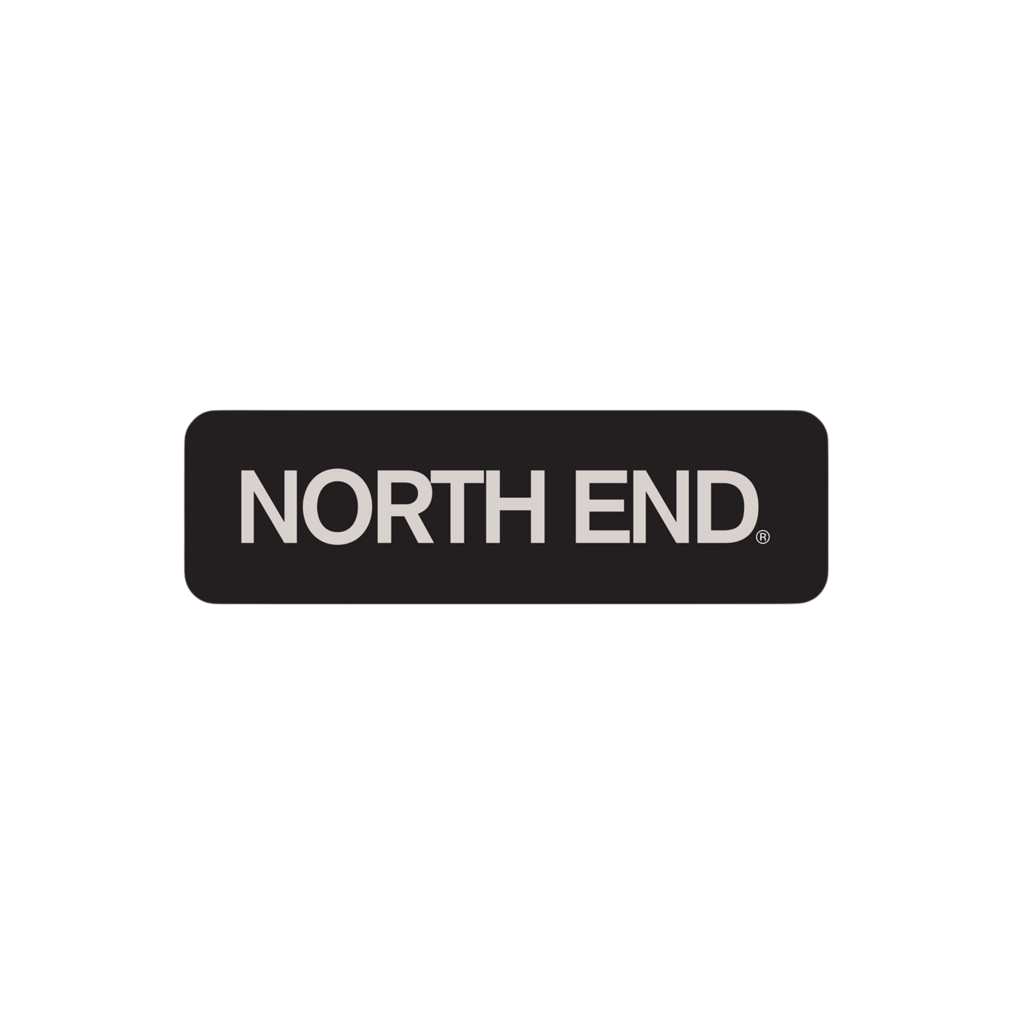 Close-up of a black sign with white text reading 'NORTH END' against a light background.