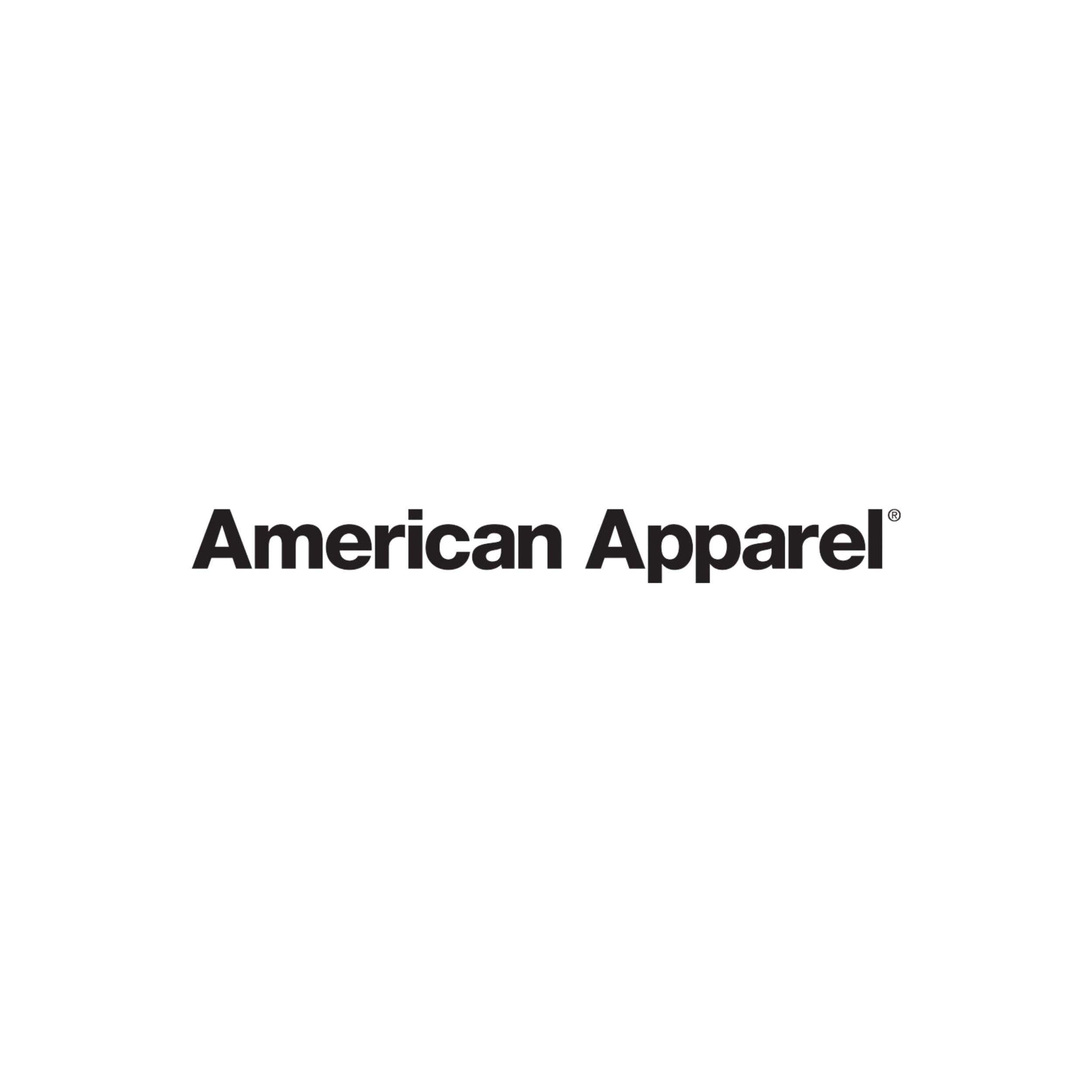 The logo of American Apparel showing the brand name in bold black font and a small red rectangle at the end.