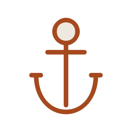Simple brown anchor icon with a white circle at the top against a black background.