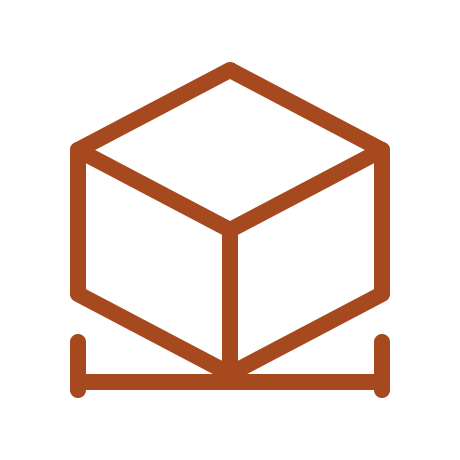 3D cube with measurement lines indicating dimensions.