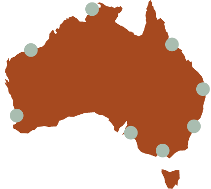 Map of Australia with several locations marked.