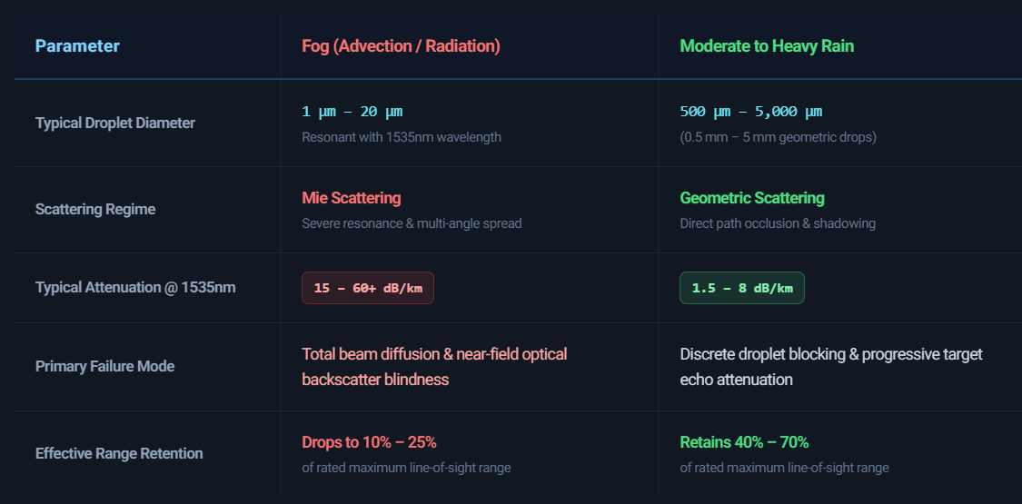 1535nm laser atmospheric extinction and fog scattering flow