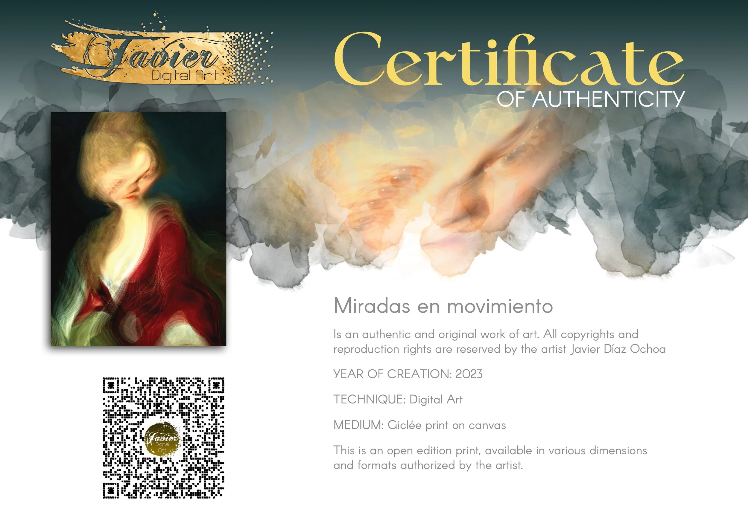 Contemporary art of a surreal liquid deconstruction of a classical portrait with a towering blonde hairstyle and a flowing crimson red gown, framed and ready to hang. Certificate of Authenticity
