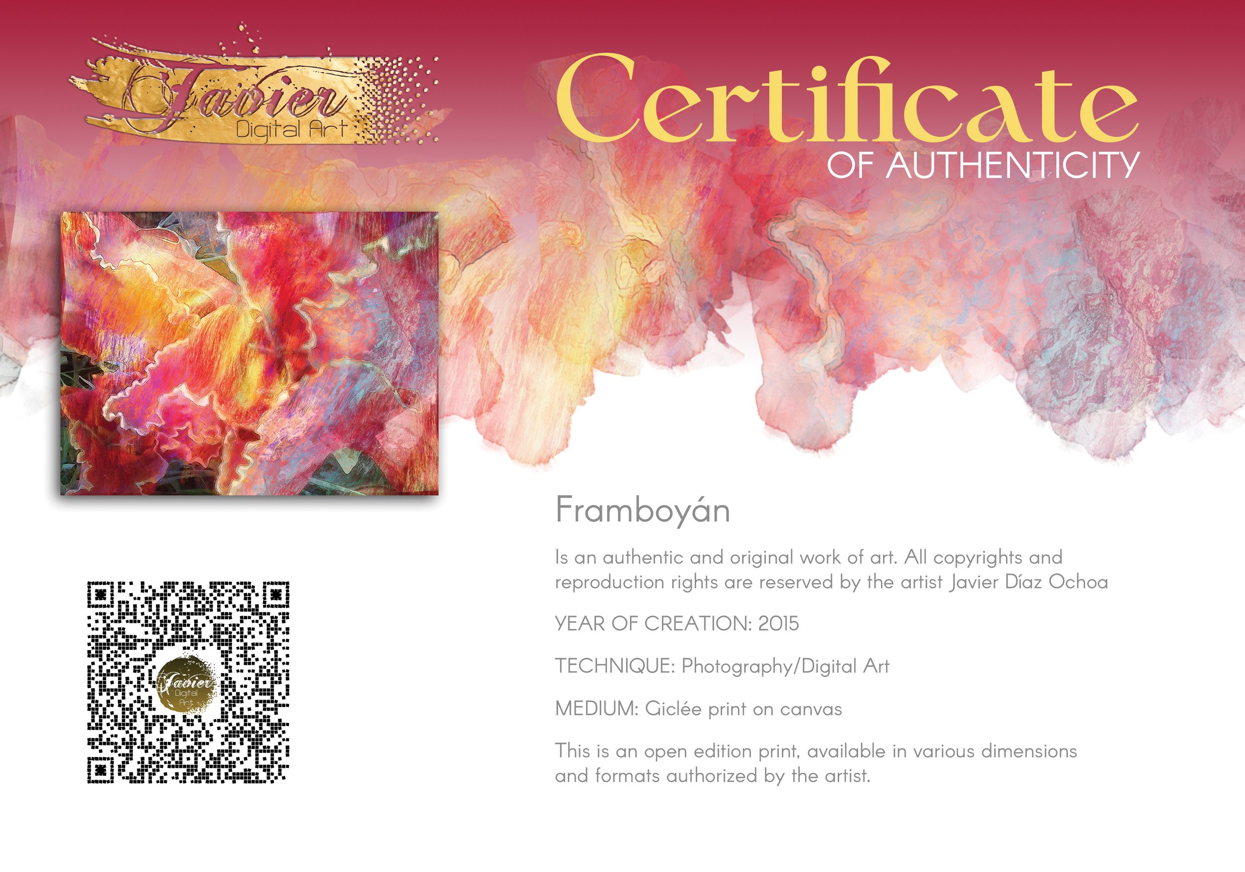 Abstract fine art print featuring fluid, textured wavy edges in vibrant coral pink, orange, and golden yellow with subtle hints of light blue, framed and ready to hang. Certificate of Authenticity
