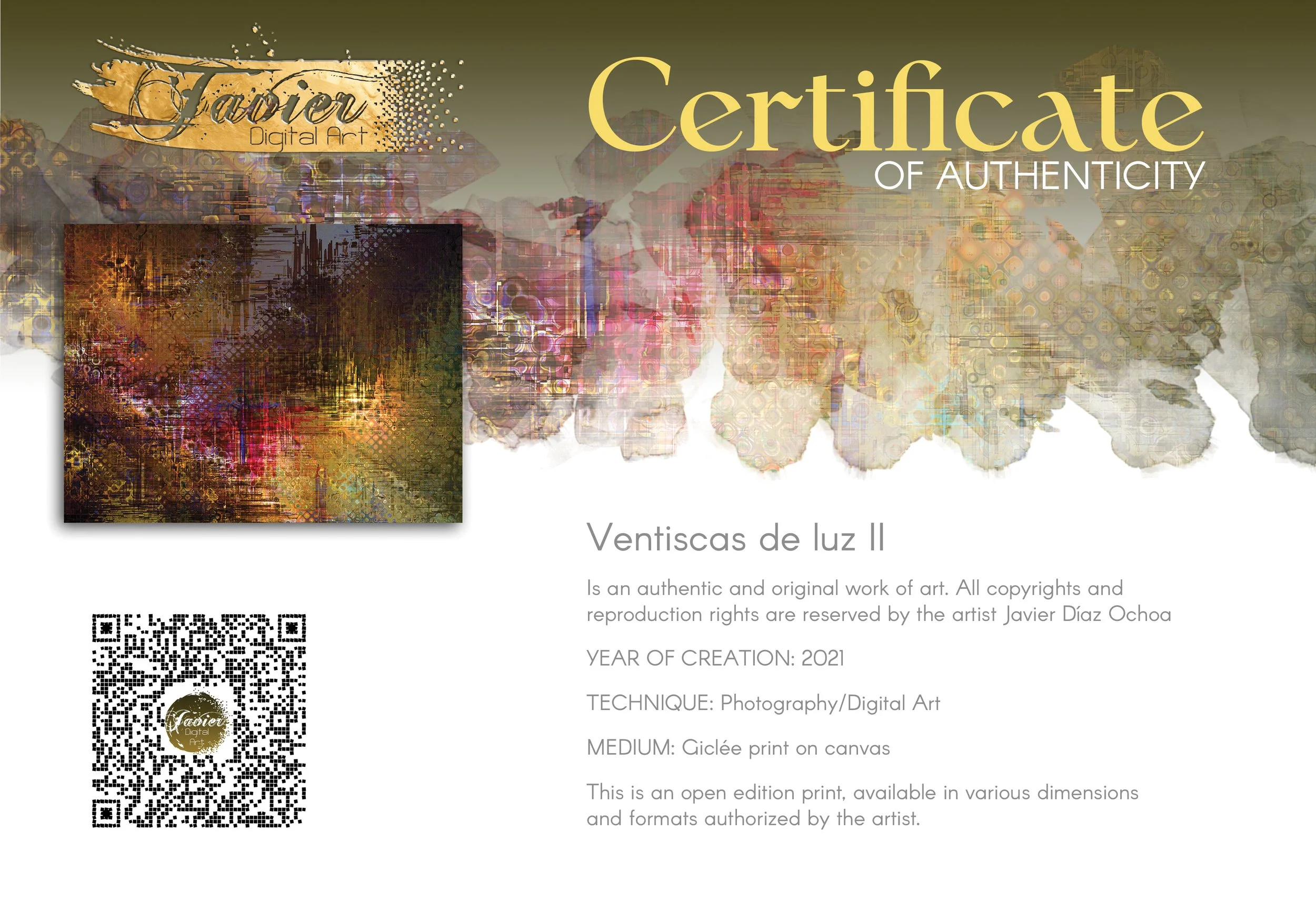 Abstract art textured futuristic city skyline with complex digital glitch patterns and geometric grids in bronze, gold, and red tones, framed and ready to hang. Certificate of Authenticity