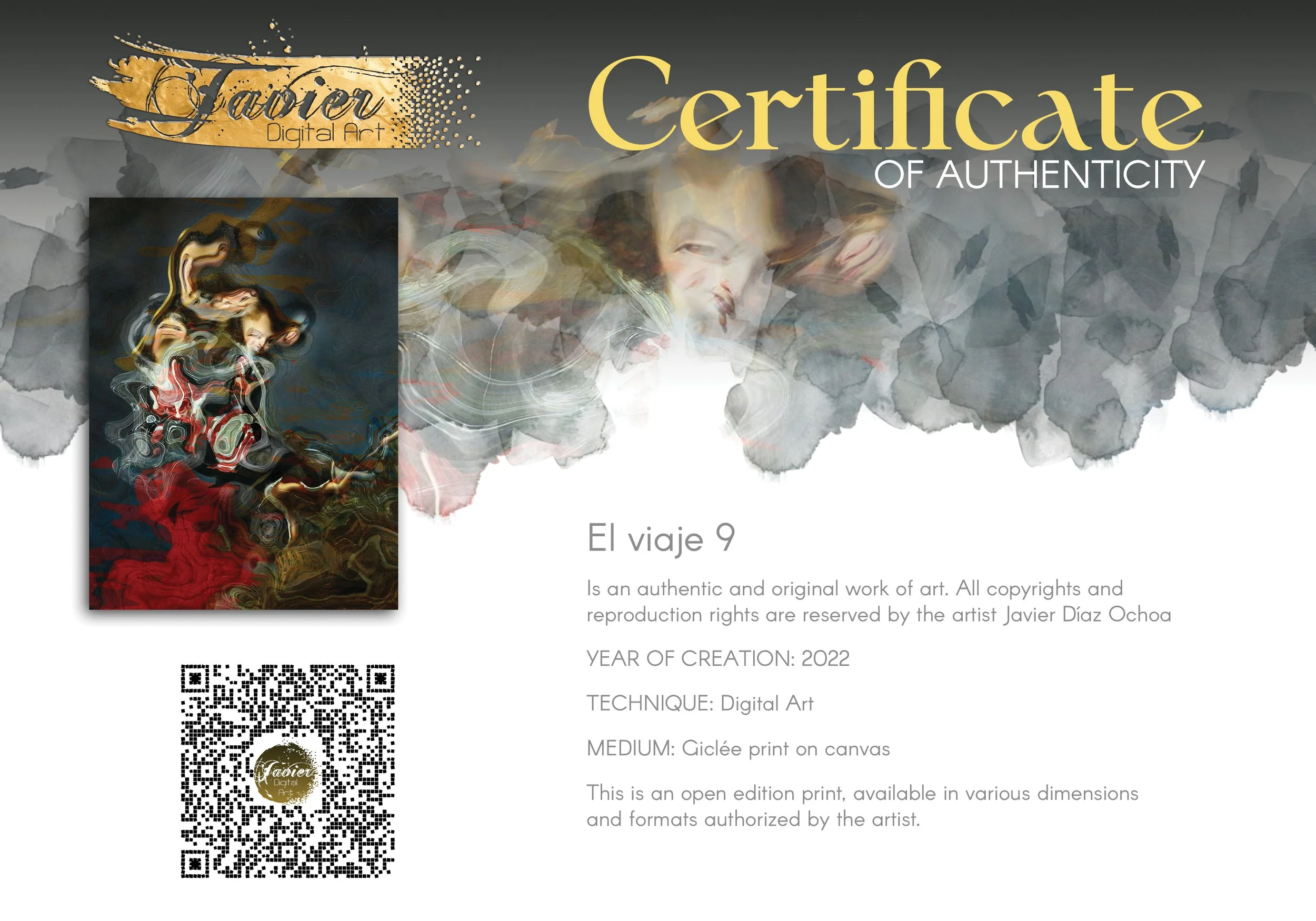 Contemporary art of a surreal, liquid deconstruction of Baroque cherub figures with smoky textures and a crimson red and ocher color palette, framed and ready to hang. Certificate of Authenticity