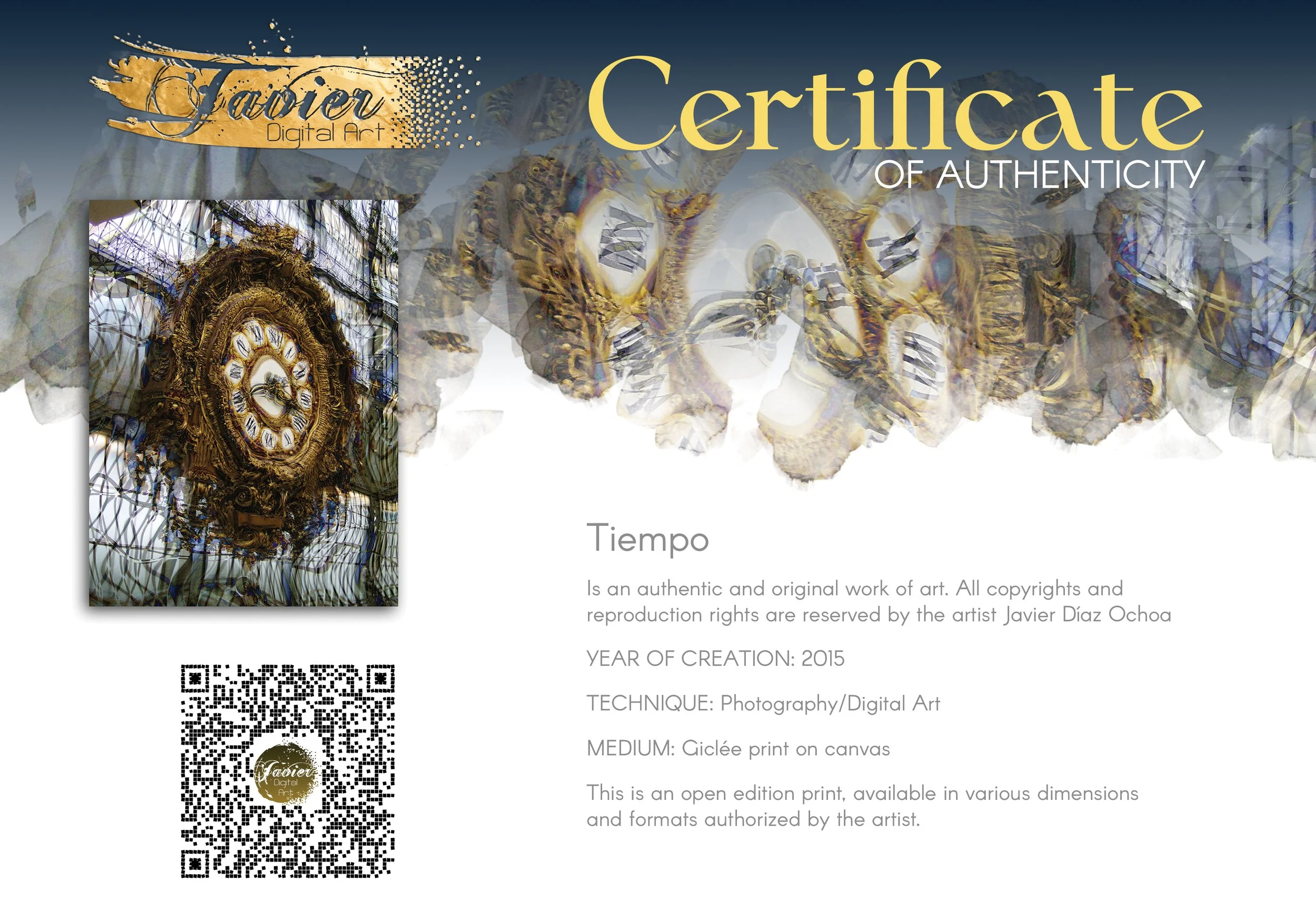 Fine art print of the ornate gold clock from the Musee d'Orsay in Paris, integrated into a complex abstract grid of glass and steel architecture, framed and ready to hang. Certificate of Authenticity