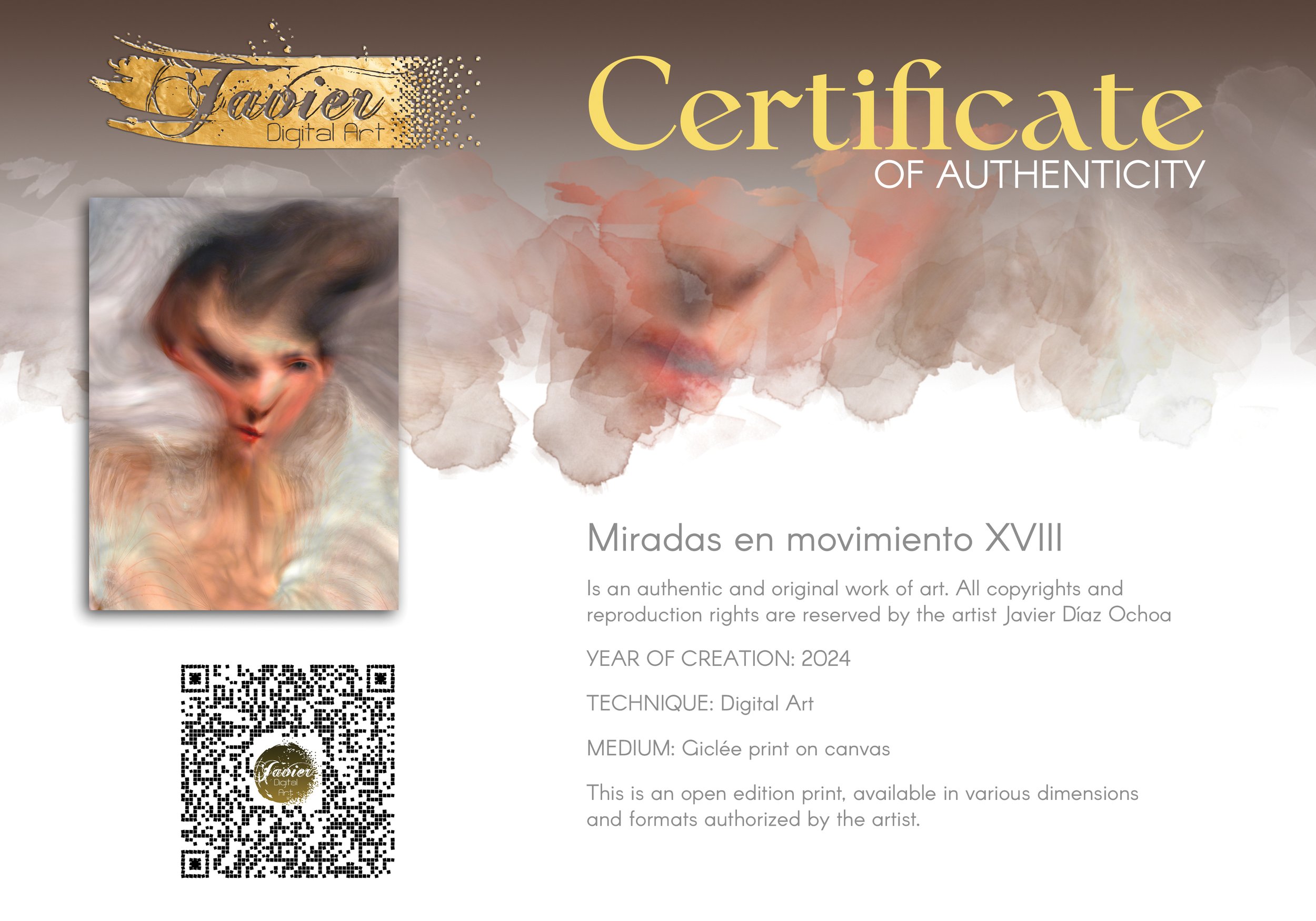 Contemporary art of a surreal, deconstruction of a classical portrait with soft smoky textures and an ethereal movement in cream and gray tones, framed and ready to hang. Certificate of Authenticity