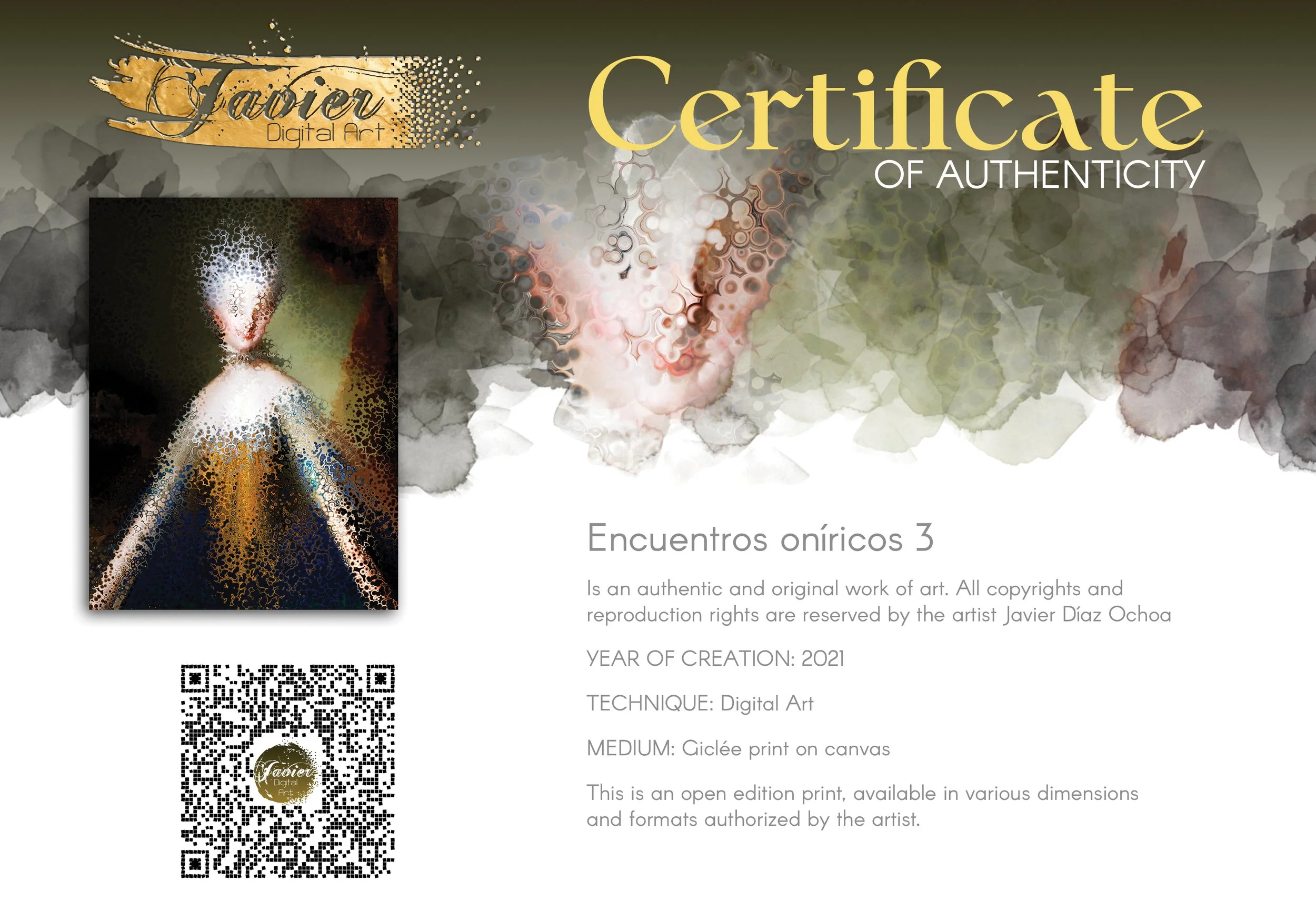 Contemporary art showcasing a deconstructed classical royal portrait with complex fractal and cellular stipple patterns in gold and dark blue, framed and ready to hang. Certificate of Authenticity