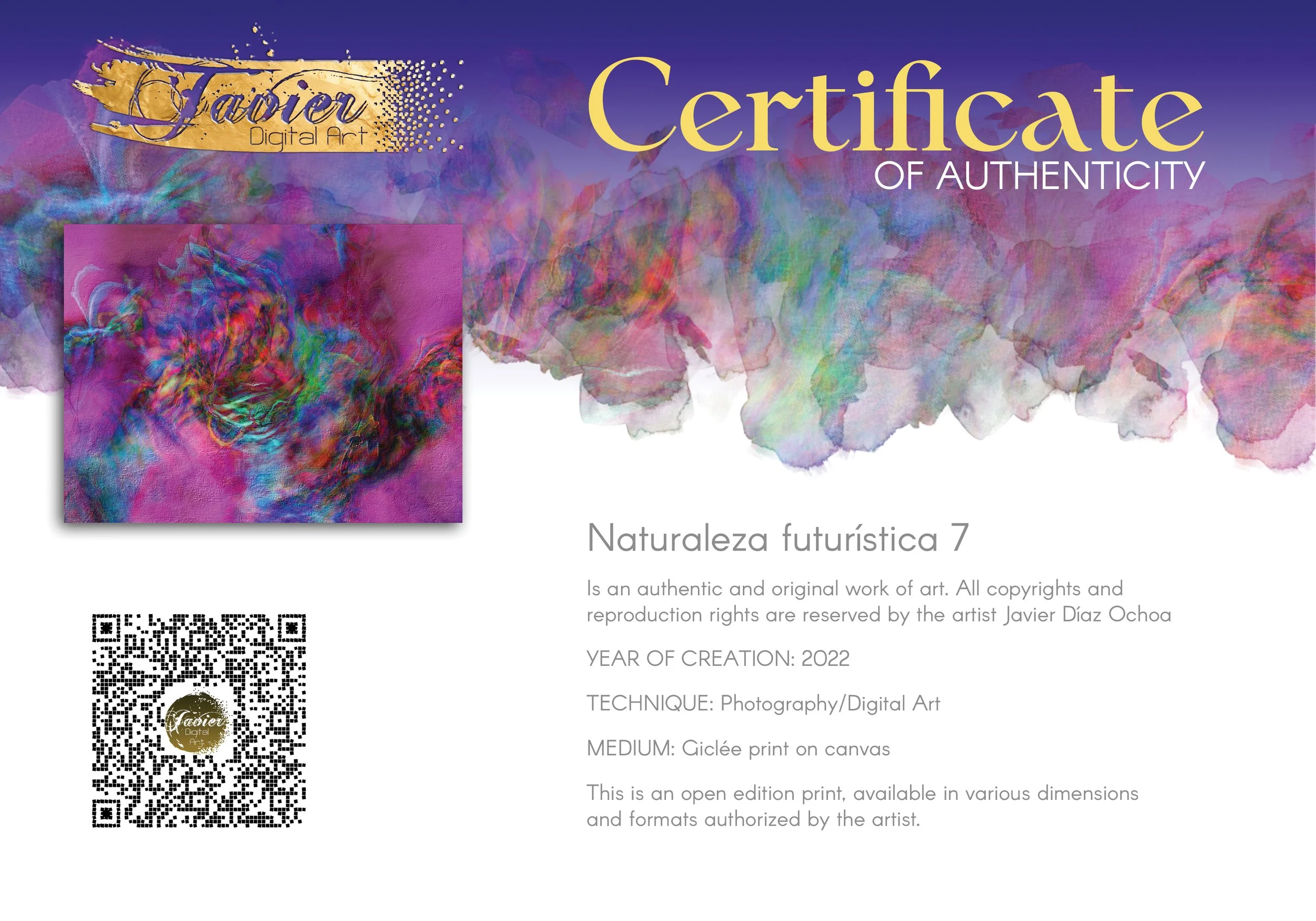 Abstract art with plaster-like texture featuring a vibrant magenta and pink background with a colorful swirling center, framed and ready to hang. Certificate of Authenticity
