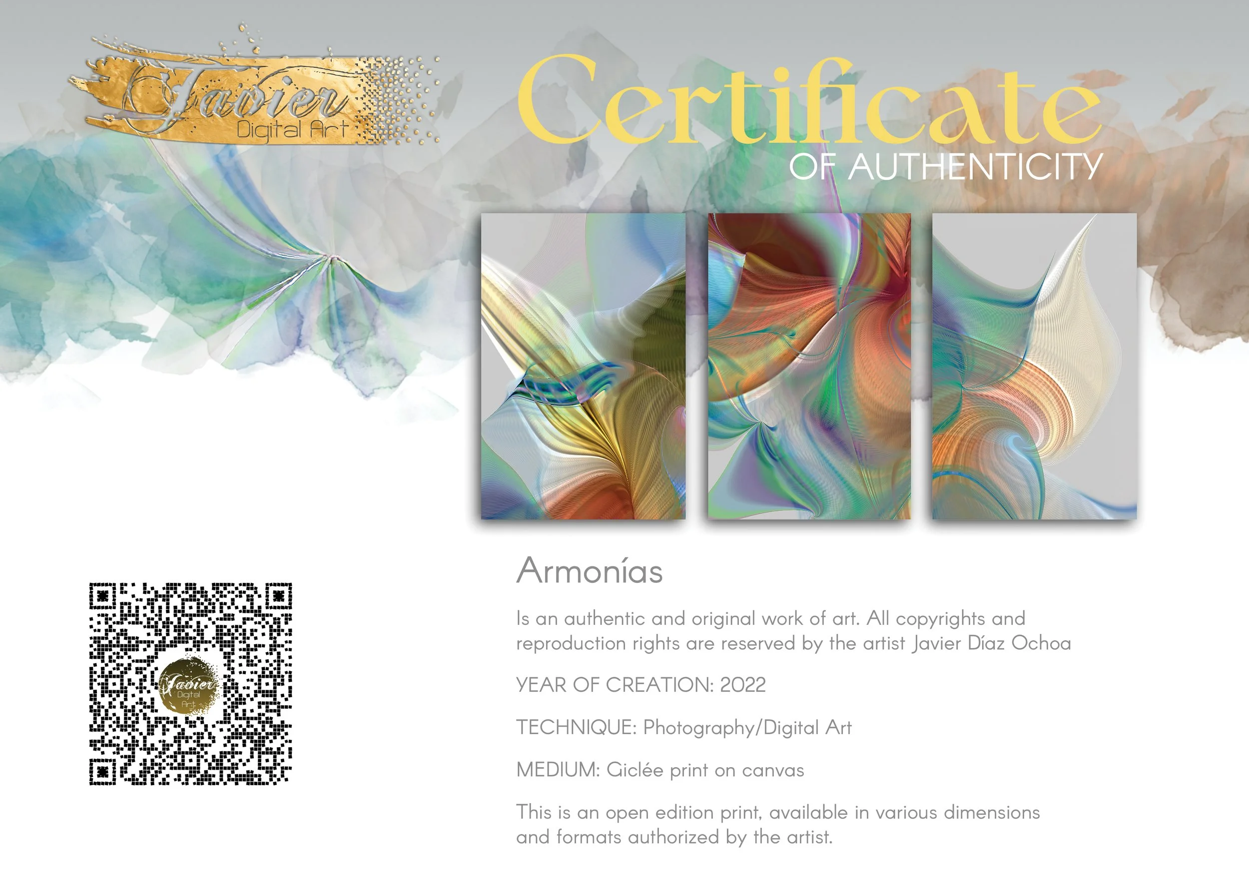 Abstract triptych with flowing organic shapes and wave line patterns in terracotta, old gold, and light blue tones over a gray background, framed and ready to hang. Certificate of Authenticity