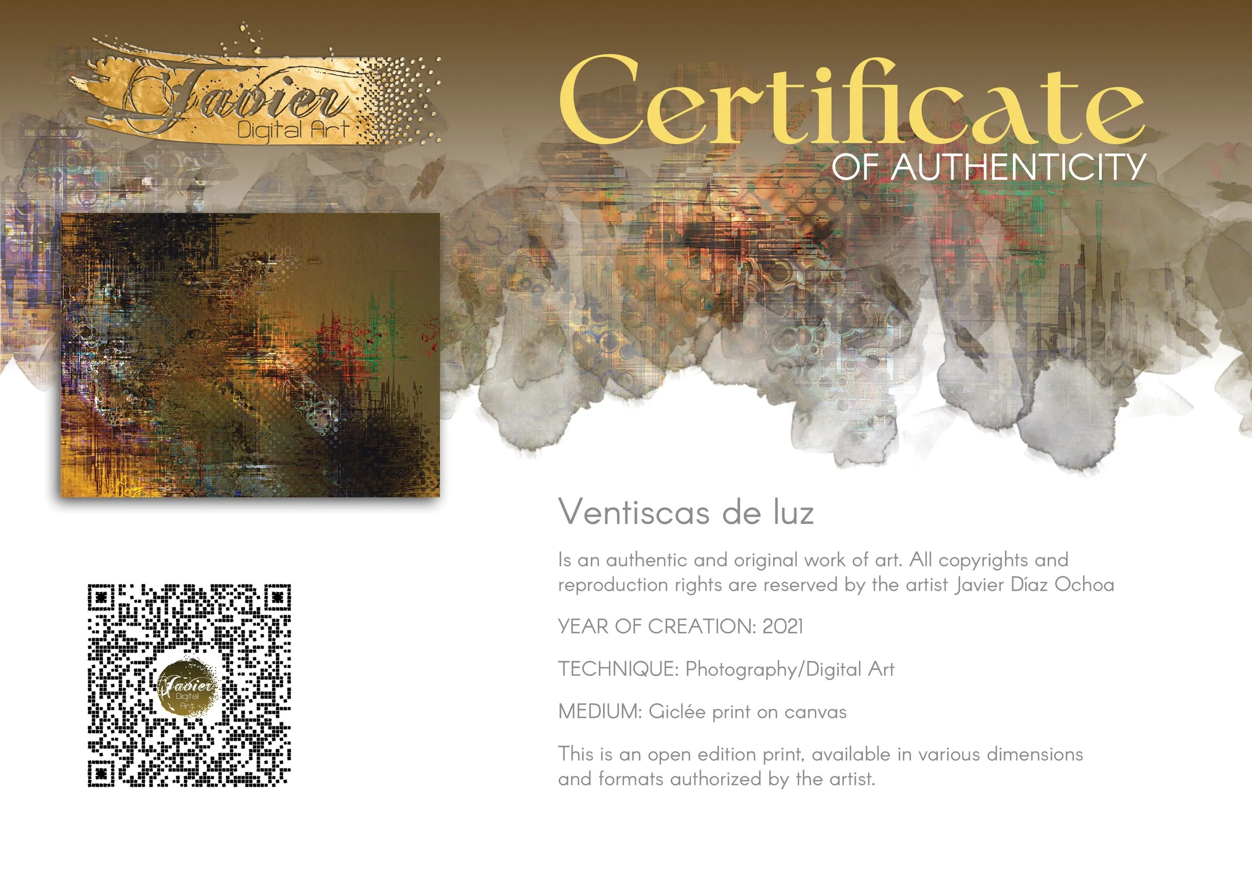 Abstract art intricate glitch patterns and geometric grids overlaying a muted brown background with industrial tones, framed and ready to hang. Certificate of Authenticity