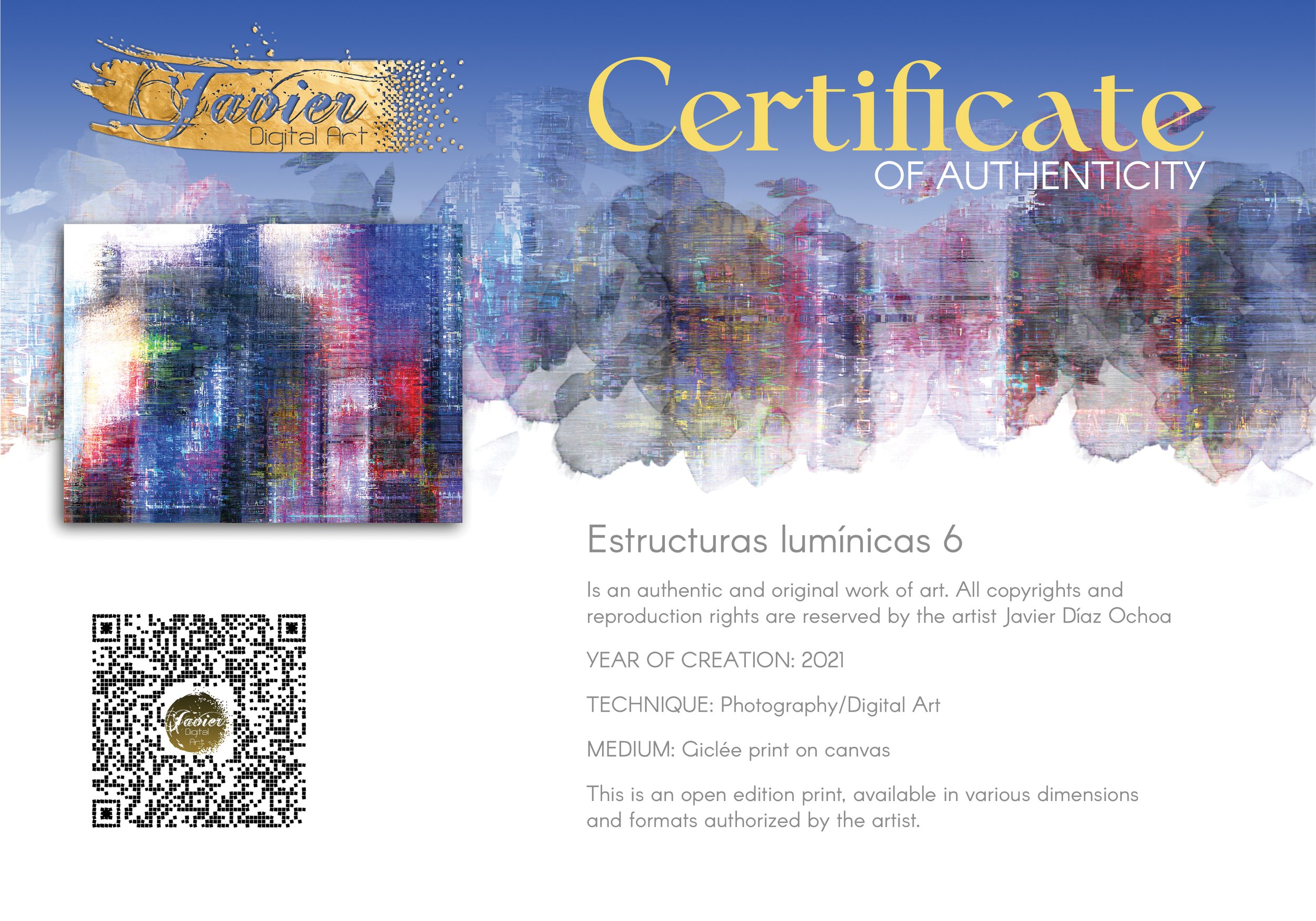Abstract art evoking a textured city skyline with vertical lines in deep blue, purple, and red tones, framed and ready to hang. Certificate of Authenticity