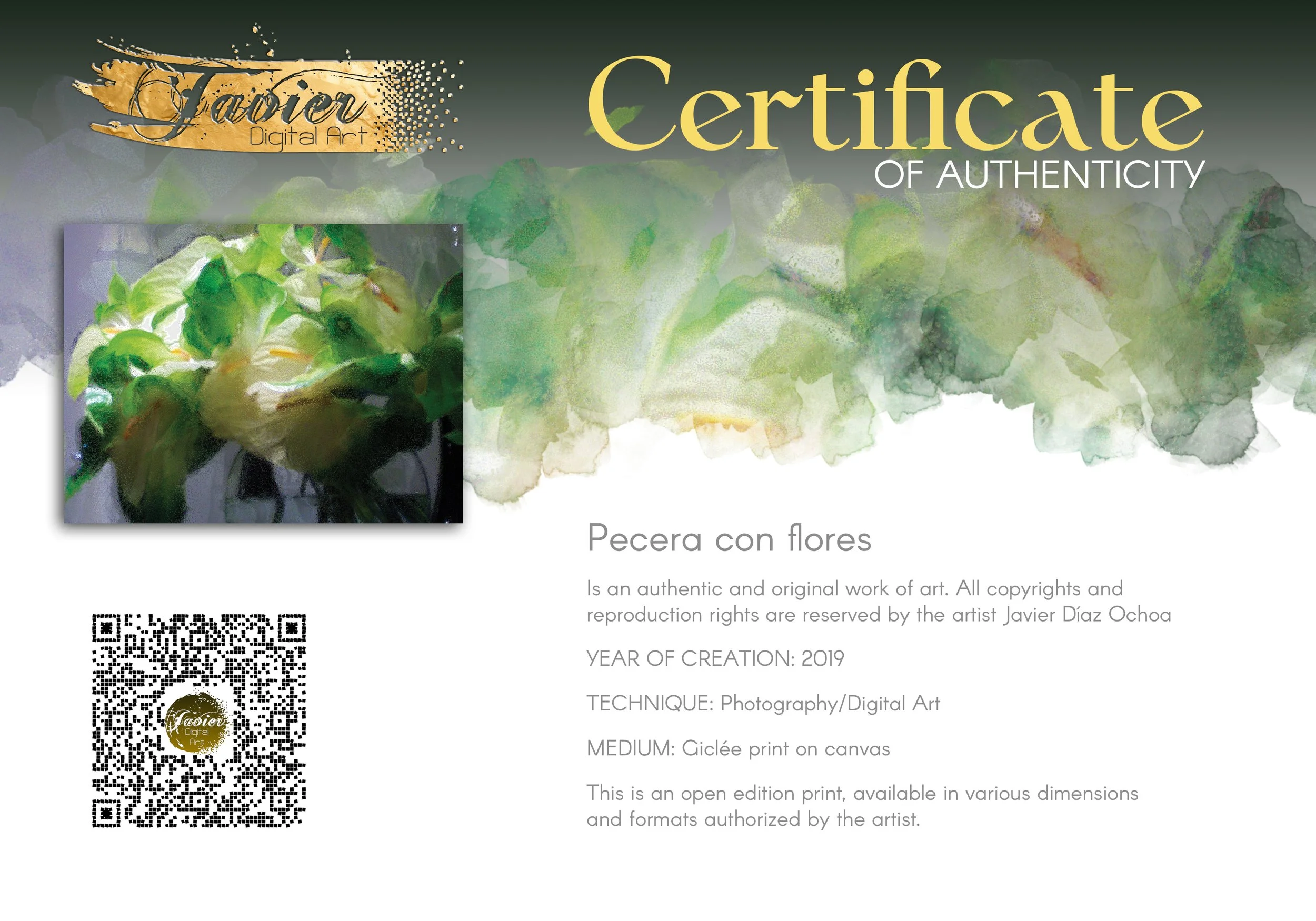 Abstract fine art print of a white and green calla lily bouquet with a heavily textured frosted glass effect, framed and ready to hang. Certificate of Authenticity