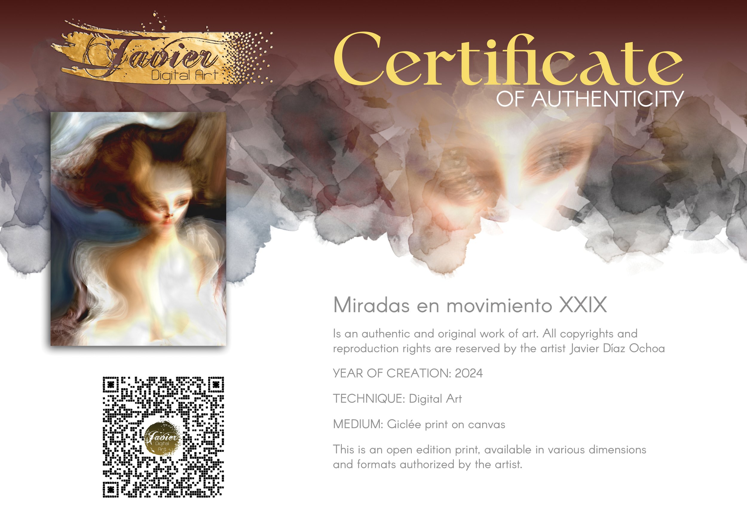 Contemporary fine art print of a surreal liquid deconstruction of a classical Baroque portrait with smoky brown and deep blue textures, framed and ready to hang. Certificate of Authenticity