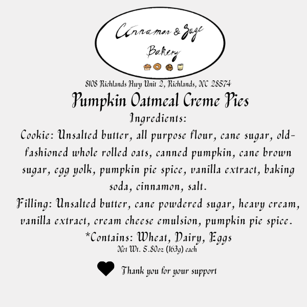 Pumpkin Oatmeal Creme Pie