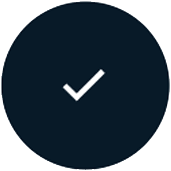 A dark circular icon with a white check mark in the center.
