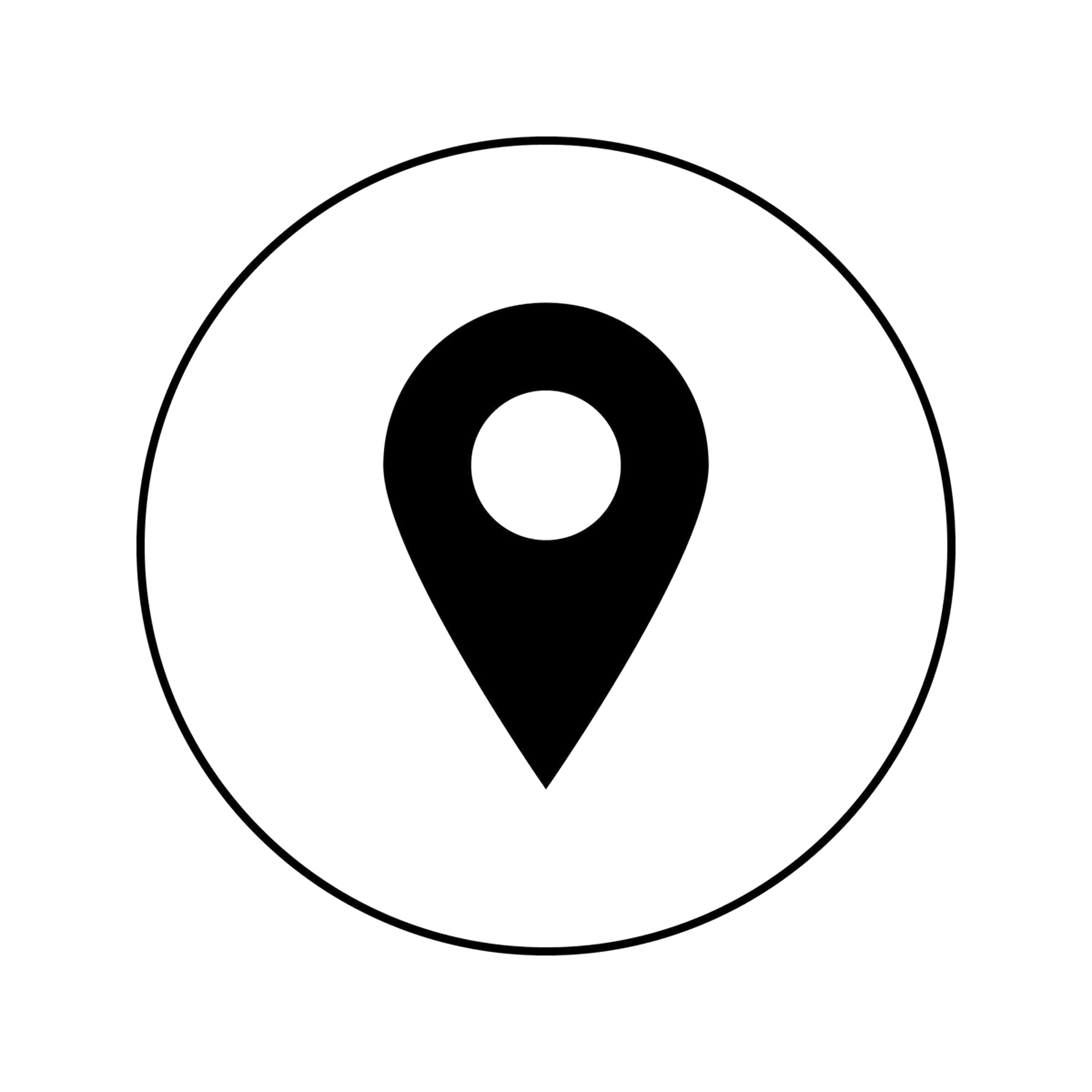 Black and white graphic indicating location pin arrow - pointing at a city location, like it would appear on a map.
