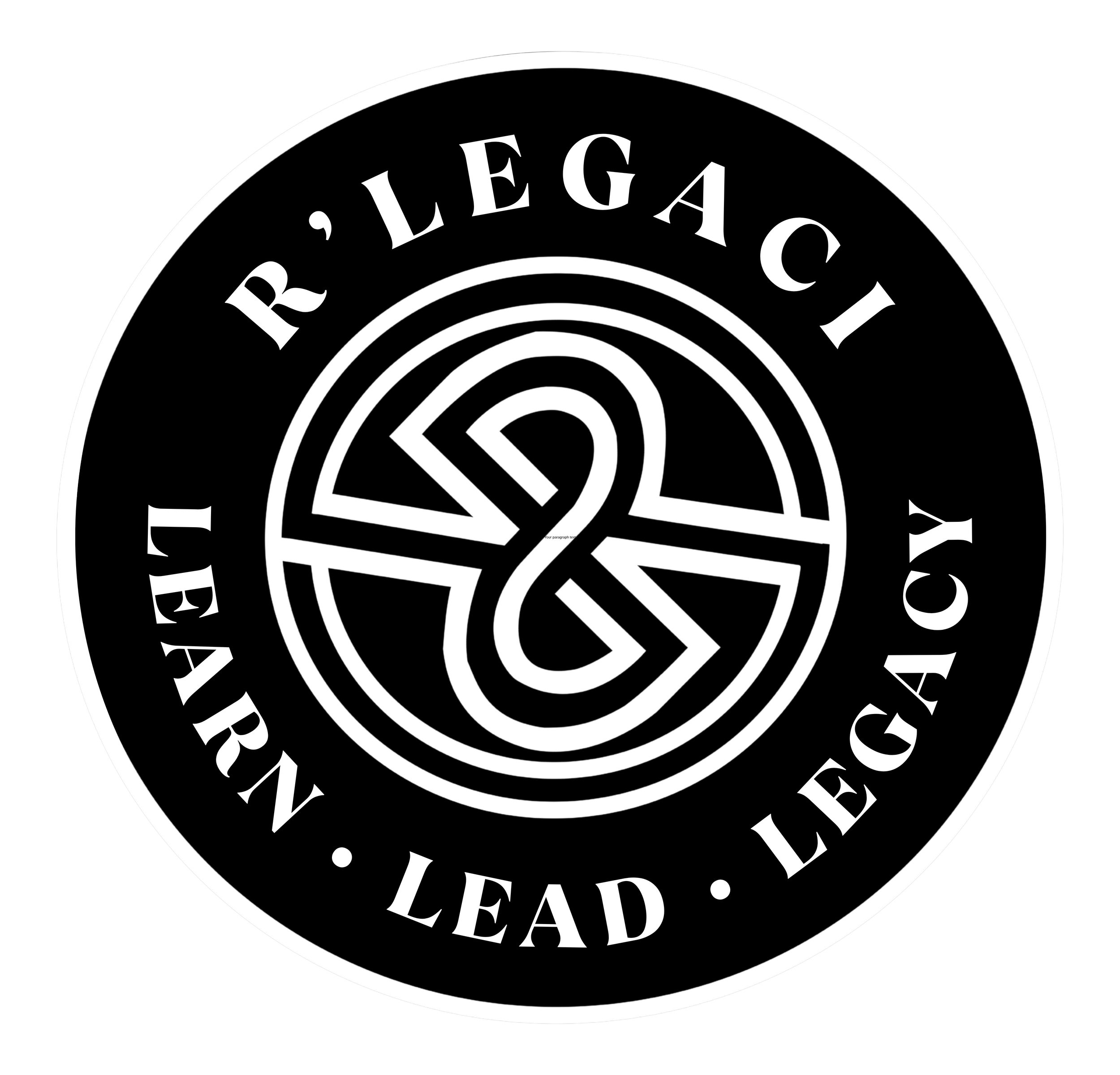 Circular logo with concentric circles and the words "LEARN, LEAD, LEGACY" arranged around it in black and white.